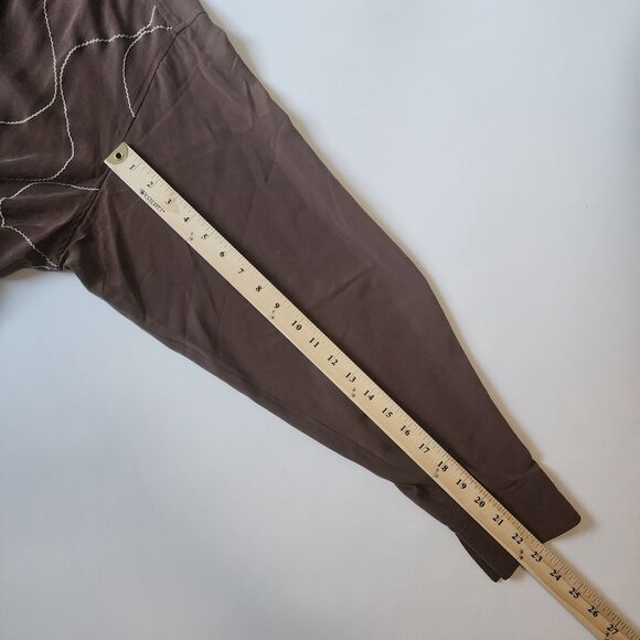 Vintage Genelli Button Shirt Men XL Brown 100 Silk Retro Sopranos 90s Wave Boho - Picture 10 of 11